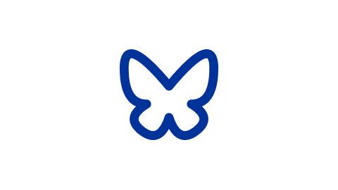 A simple blue outline of a butterfly with minimalistic, rounded wings, centered on a white background.