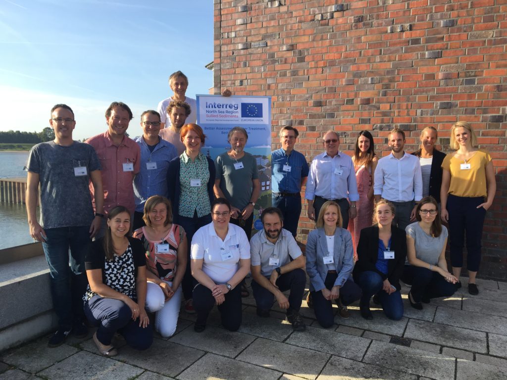 Teamwork across borders powered the project. Jeanette Rotchell (third from the left in the front row) with the Sullied Sediments team at a partner meeting in Hamburg.