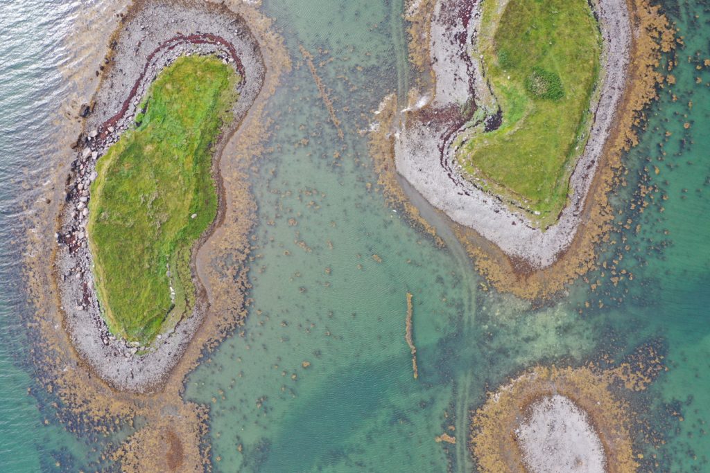 Aerial view of seaweed distribution off the coast of Clew Bay in County Mayo.